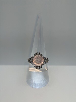 Vintage Design Sterling Silver Marcasite Rose Quartz Ring