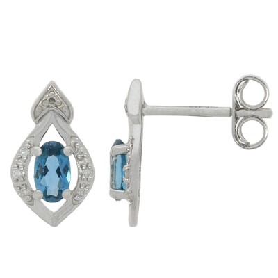 9ct White Gold London Blue Topaz & Diamond Stud Earrings