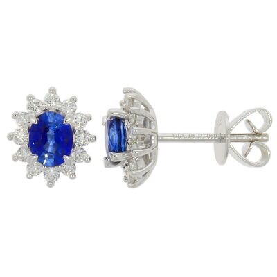 Platinum Ceylon Sapphire & Diamond Cluster Stud Earrings