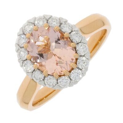 18ct Rose Gold Morganite & Diamond Oval Cluster Ring 0.50ct