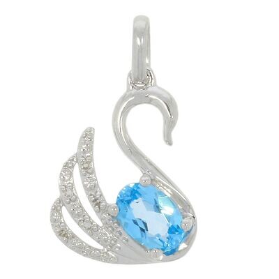 9ct White Gold Blue Topaz & Diamond Swan Pendant