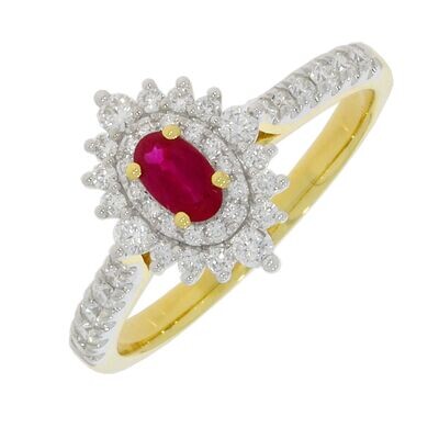 18ct Yellow Gold Ruby & Diamond Vintage Spiked Halo Ring 0.40ct