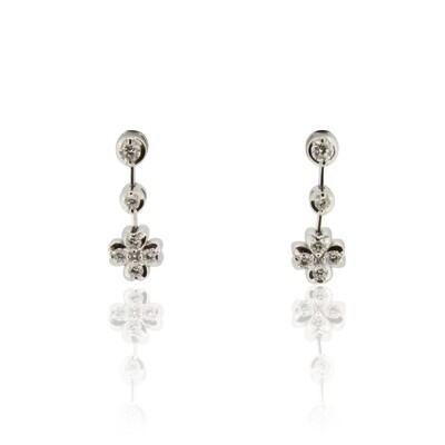 18ct White Gold Diamond Clover Drop Earrings 0.38ct