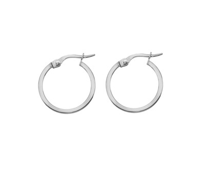 9ct White Gold 10mm Square Profile Hoop Earrings