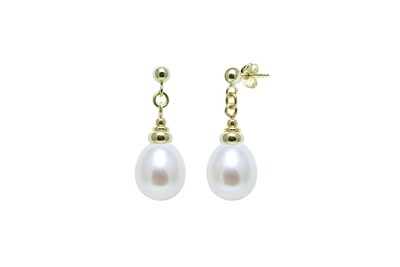 9ct Yellow Gold River Pearl Drop Earrings 7.5mm