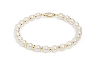 9ct Yellow Gold River Pearl & Bead Bracelet 6-6.5mm