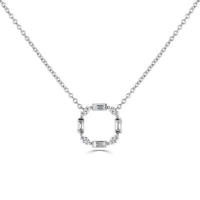 18ct White Gold Diamond Bijou Deco Circle Necklace 0.18ct