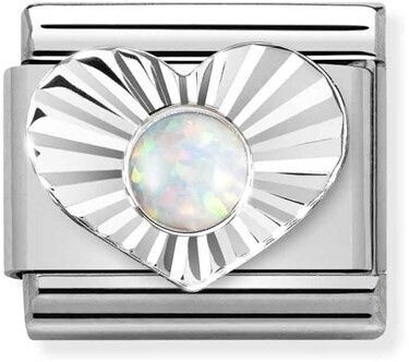Nomination Classic White Opal Diamond Cut Heart Stainless Steel