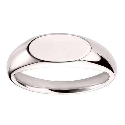 9ct White Gold Oval Top Graduated Band Signet Ring