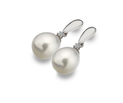 9ct White Gold Pearl CZ Drop Earrings 7.5mm