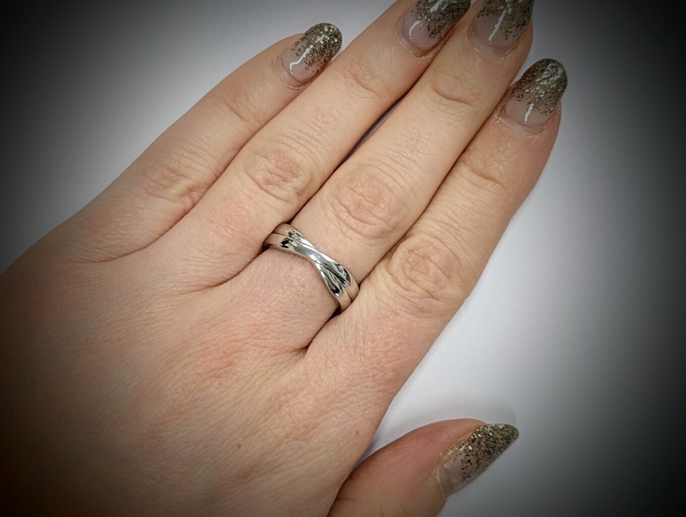 18ct White Gold Hand Made Crossover Band Ring