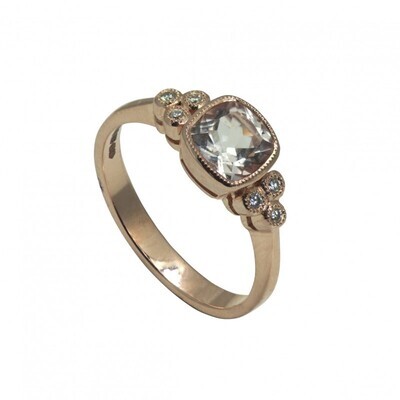 9ct Rose Gold Morganite & Diamond Trefoil Ring