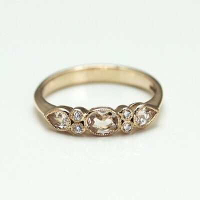 9ct Rose Gold Morganite & Diamond Band Ring