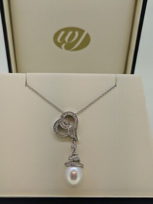 18ct White Gold Pearl & Diamond Loves Dream Necklace 16" SALE