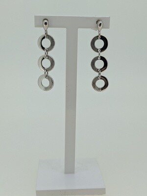 9ct White Gold Striated Circles Drop Earrings