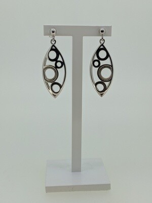 9ct White Gold Circles Marquise Shape Drop Earrings