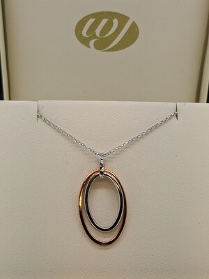 9ct White and Rose Gold Double Oval Necklace 17-18" SALE