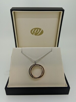 9ct White and Rose Gold Double Circle Necklace 17-18" SALE