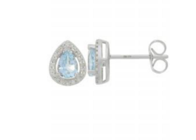9ct White Gold Aquamarine & Diamond Pear Shape Halo Stud Earrings