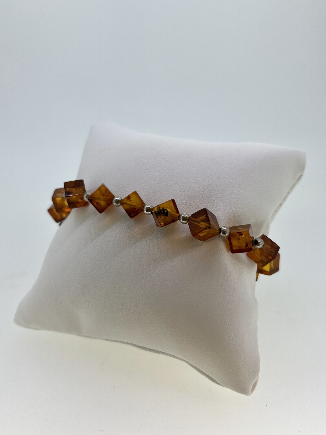 Natural Golden Amber Stretch Cube Bead Bracelet