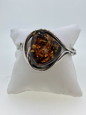 Sterling Silver Amber Large Statement Loop Hinged Bangle