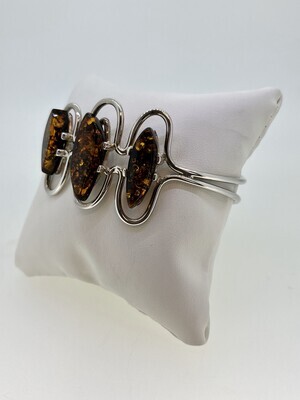 Sterling Silver Amber Large Statement Triple Spear Bangle