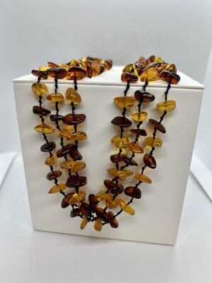 Natural Amber Multi Row Bead Alternating Necklace