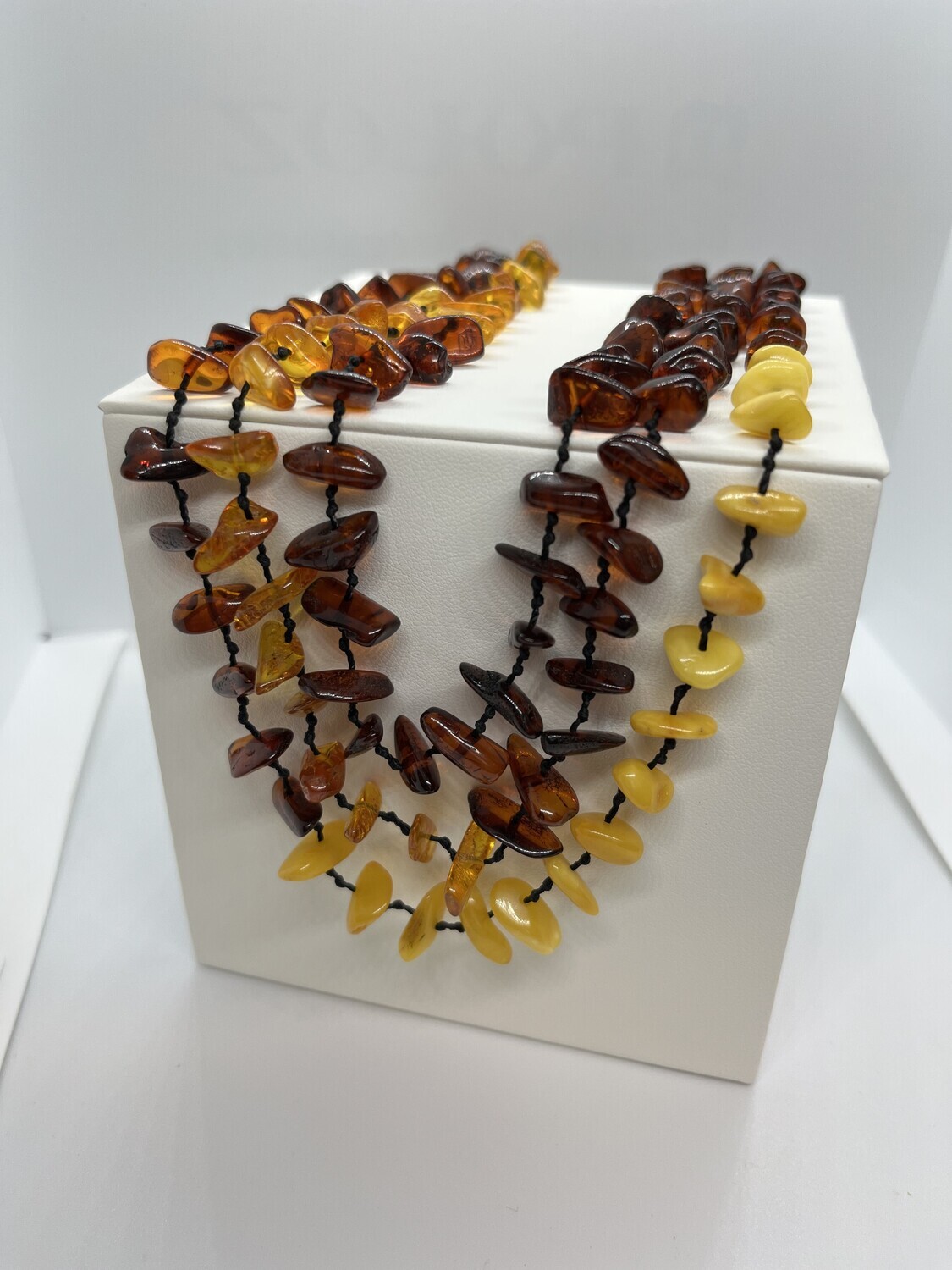 Natural Amber Multi Row Sections Bead Necklace