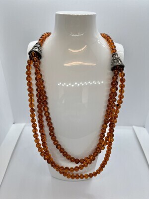 Sterling Silver Natural Golden Amber Roman Bead Necklace