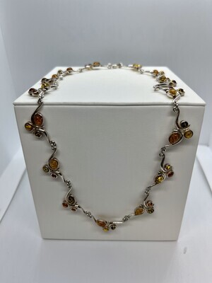 Sterling Silver Natural Amber Cluster Curl Collar