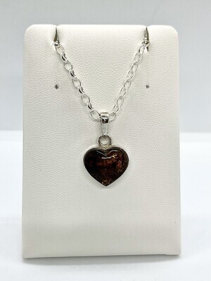 Sterling Silver Natural Amber Backed Heart Pendant