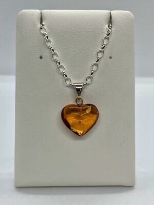 Sterling Silver Natural Golden Amber Heart Pendant