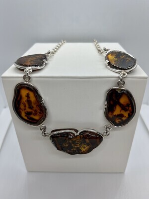 Sterling Silver Natural Included Amber Five Piece Necklace
