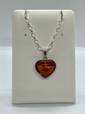 Sterling Silver Natural Cognac Amber Heart Pendant