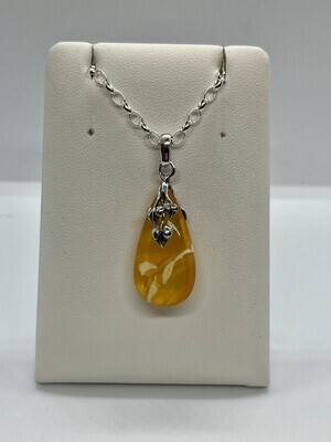 Sterling Silver Natural Yellow Amber Lothlorien Pendant
