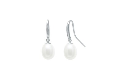 9ct White Gold River Pearl Drop Earrings 7.5-8mm