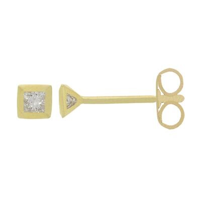 9ct Yellow Gold Diamond Bezel Square Stud Earrings 0.15ct