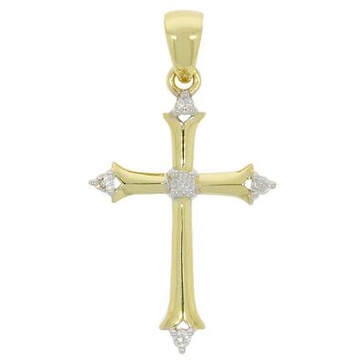9ct Yellow Gold Diamond Gothic Cross Pendant