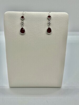 9ct White Gold Ruby & Diamond Drop Earrings