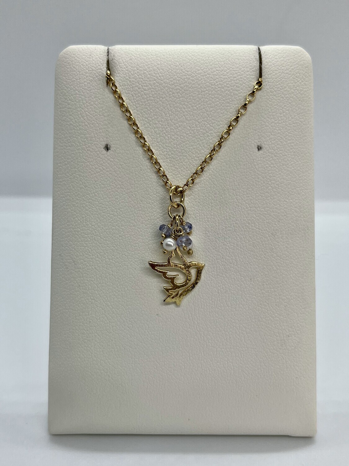 Sterling Silver Gold Plated Bird Tanzanite Pearl Necklace