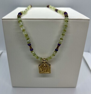 Sterling Silver Gold Plated Faceted Prehnite & Amethyst Bead Necklace