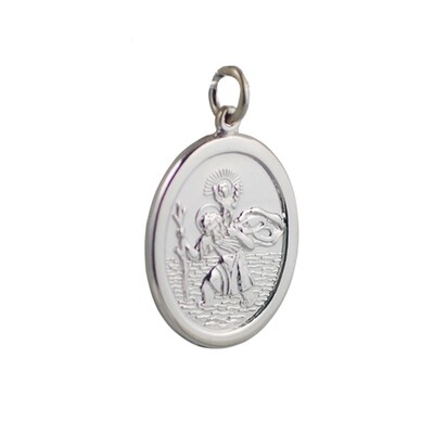 Sterling Silver Plain St Christopher Oval Pendant 30x21mm