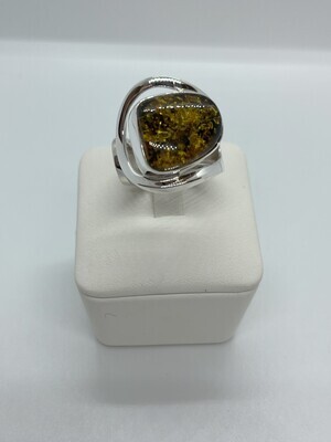 Sterling Silver Natural Green Amber Wraparound Ring