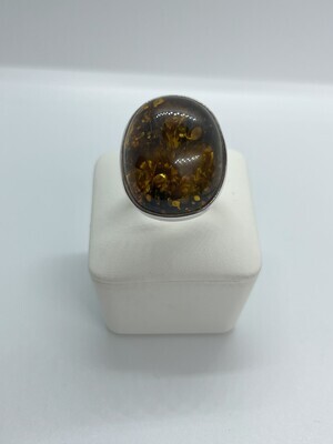 Sterling Silver Natural Green Amber Included Ring