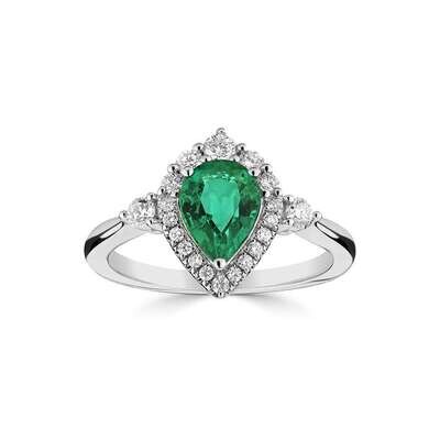 18ct White Gold Emerald Diamond Colour Pop Ring