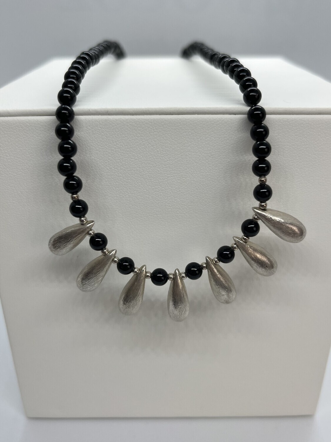 Sterling Silver Black Onyx Necklace 17"