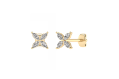 18ct Yellow Gold Marquise Diamond Cluster Stud Earrings 0.25ct