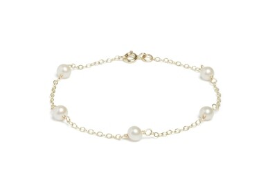 9ct Yellow Gold River Pearl Station Bracelet 5-5.5mm