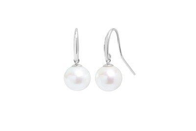 9ct White Gold River Pearl Drop Earrings 10-10.5mm