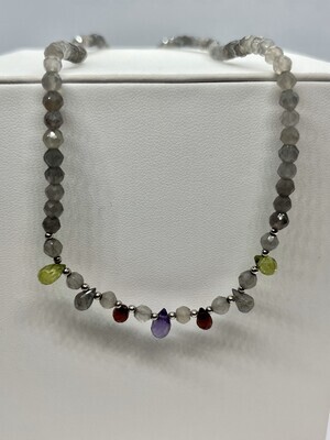 Sterling Silver Grey Moonstone Bead Necklace 17